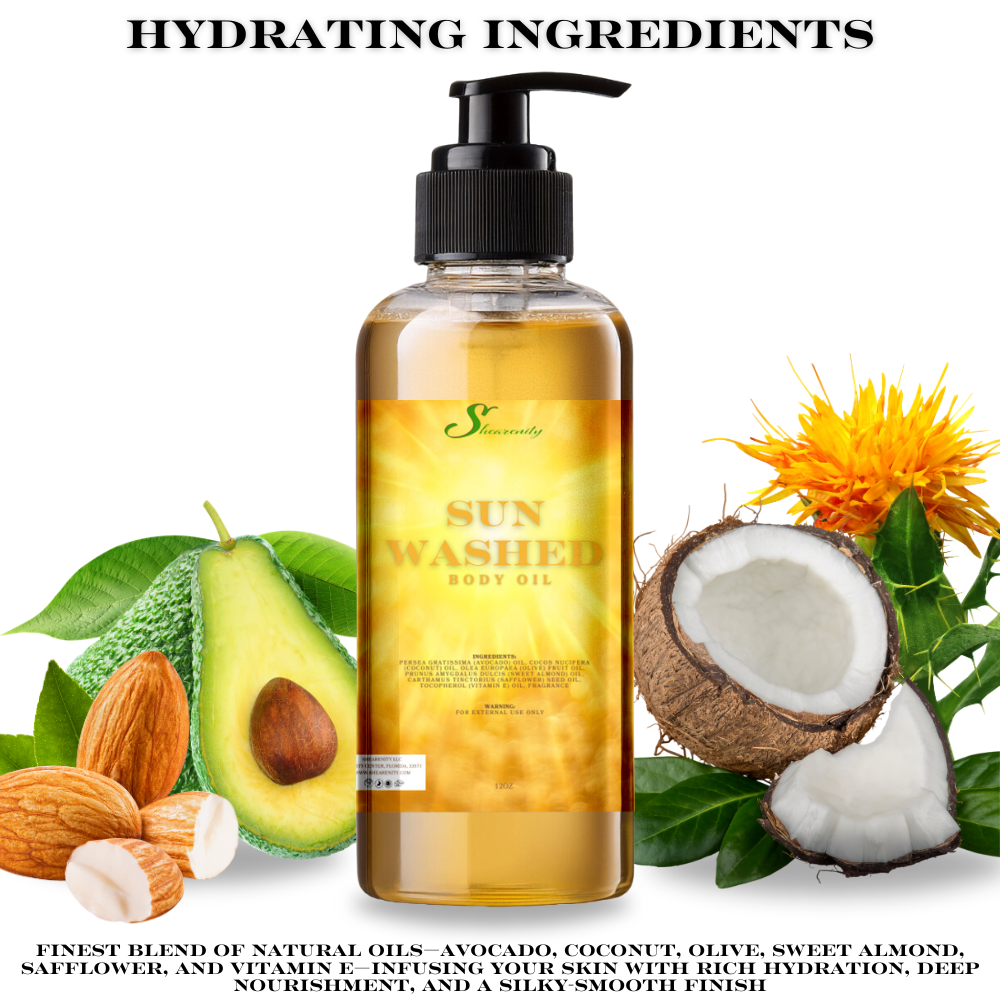 Sunwashed Nourishing Body Oil - 12oz | Avocado, Coconut, Olive, Sweet Almond & Safflower Oils + Vitamin E