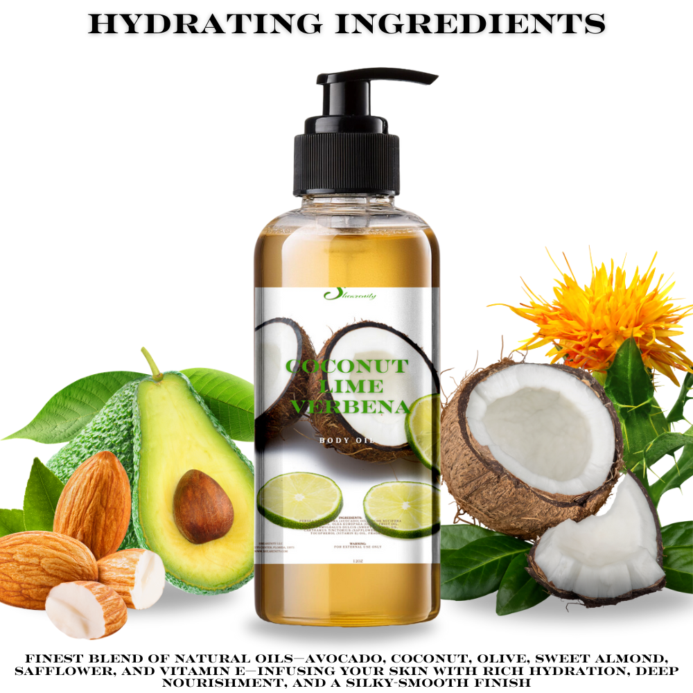 Coconut Lime Verbena Nourishing Body Oil - 12oz | Avocado, Coconut, Olive, Sweet Almond & Safflower Oils + Vitamin E