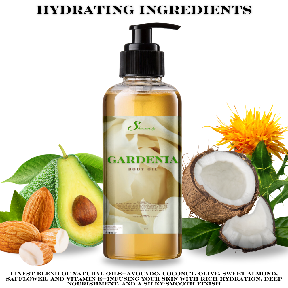 Gardenia Nourishing Body Oil - 12oz | Avocado, Coconut, Olive, Sweet Almond & Safflower Oils + Vitamin E