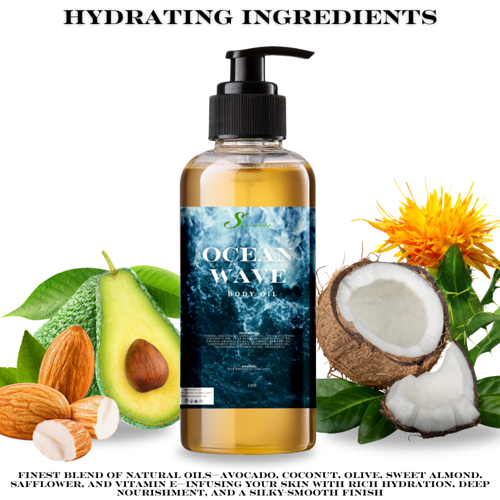 Ocean Wave Nourishing Body Oil - 12oz | Avocado, Coconut, Olive, Sweet Almond & Safflower Oils + Vitamin E