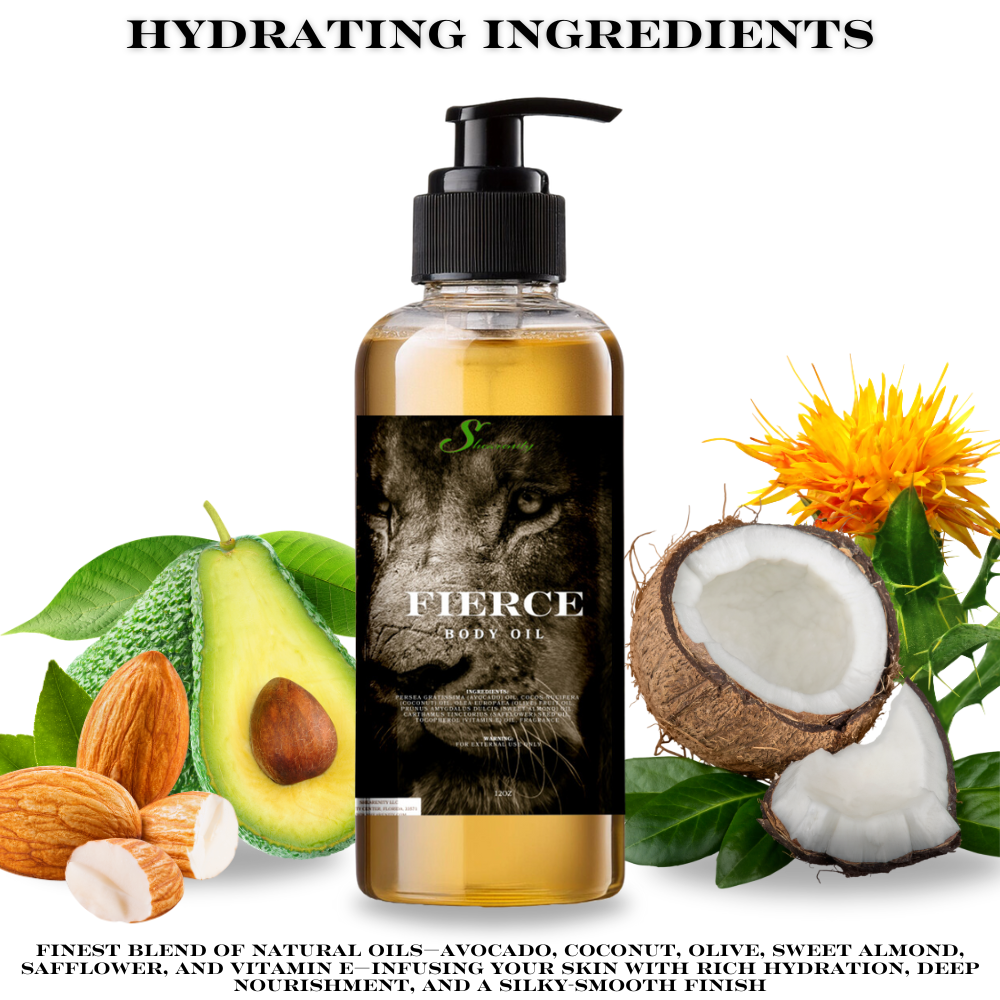 Fierce Nourishing Body Oil - 12oz | Avocado, Coconut, Olive, Sweet Almond & Safflower Oils + Vitamin E