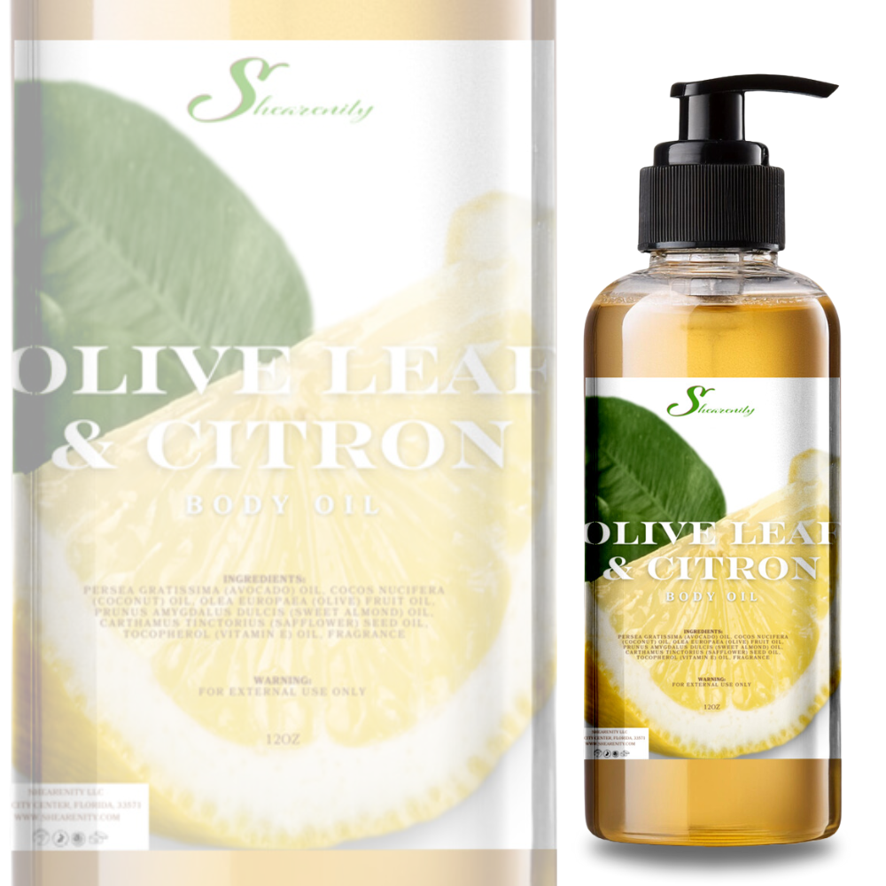 Olive Leaf and Citron Nourishing Body Oil - 12oz | Avocado, Coconut, Olive, Sweet Almond & Safflower Oils + Vitamin E