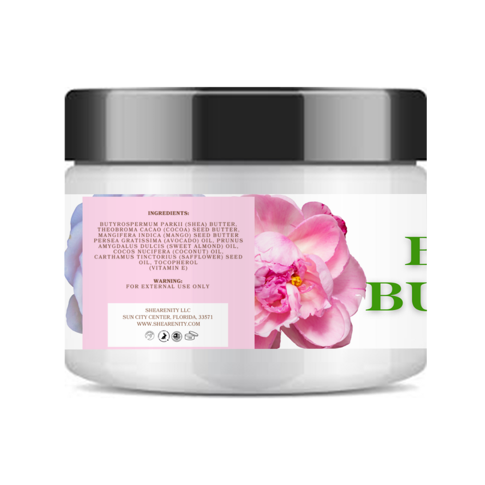 Pink Peony Luxe Body Butter - Organic Shea, Cocoa, & Mango Butter Blend - Dry Skin Formula