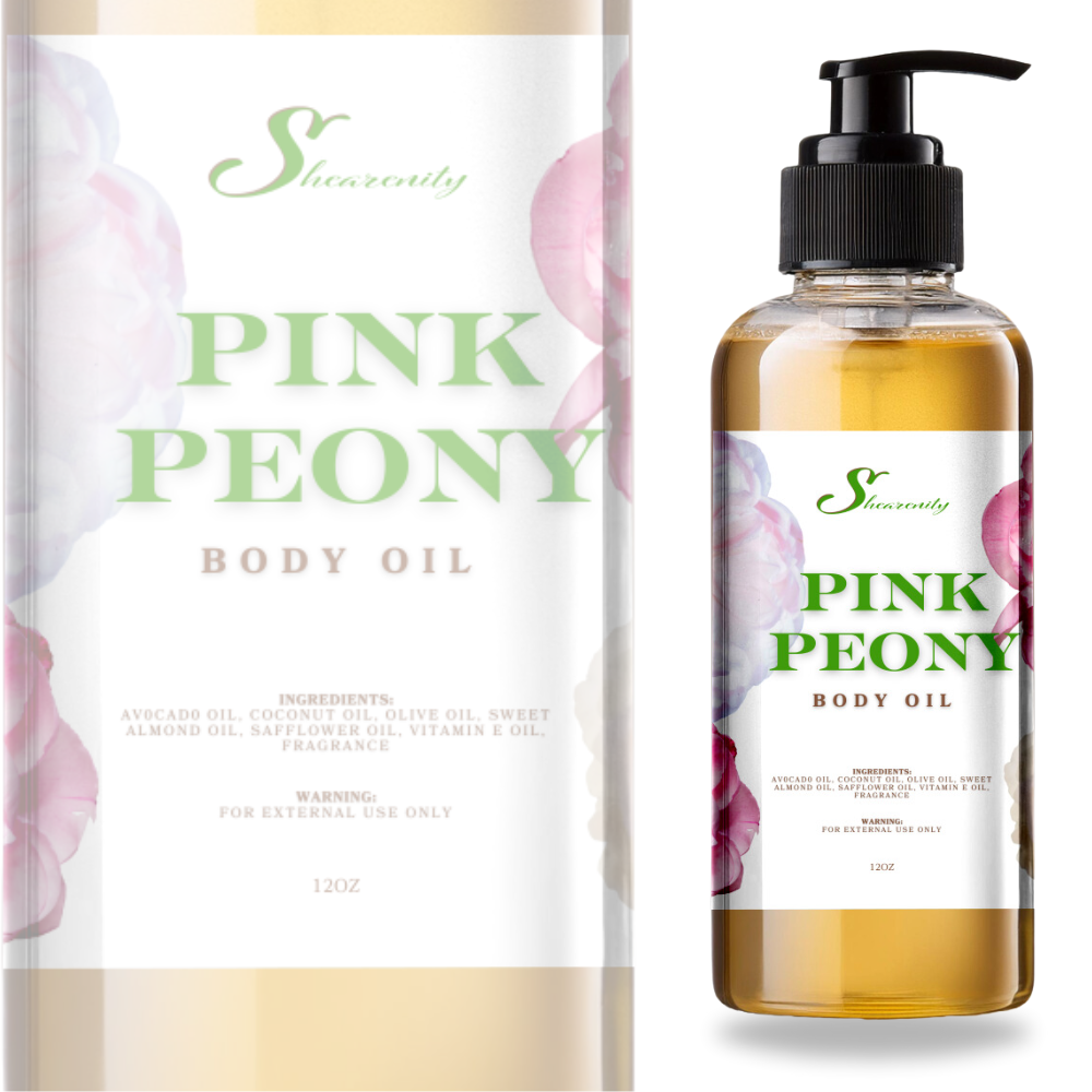 Shearenity Pink Peony Body Oil – 12oz | Avocado, Coconut, & Sweet Almond Oils with Pink Peony Scent,  Hydrating and Nourishing Body Oil