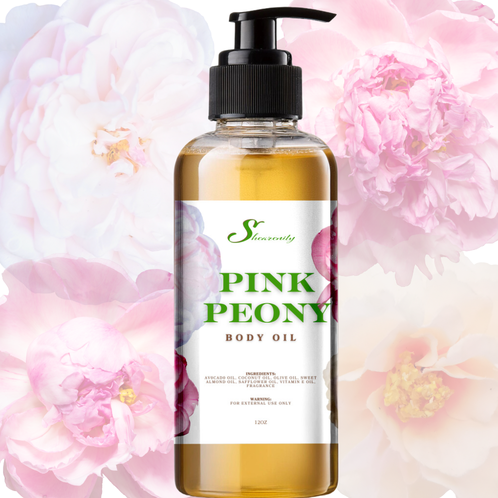 Shearenity Pink Peony Body Oil – 12oz | Avocado, Coconut, & Sweet Almond Oils with Pink Peony Scent,  Hydrating and Nourishing Body Oil